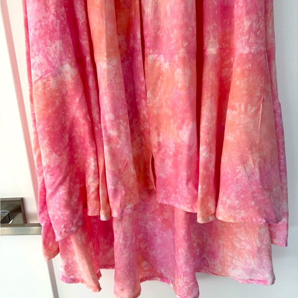 TIARE HAWAII Pink Tie-Dye Maxi High-Low Skirt. Front slit, buttons. Size S. New - Picture 4 of 4